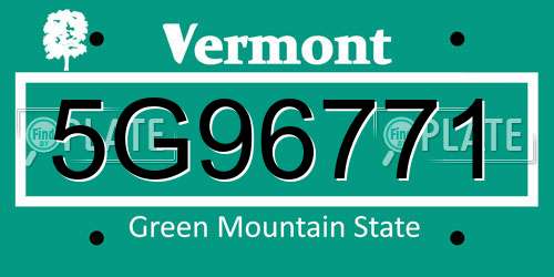 5G96771 Vermont License Plate