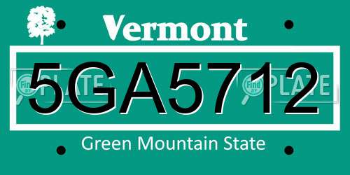 5GA5712 Vermont License Plate
