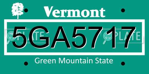 5GA5717 Vermont License Plate
