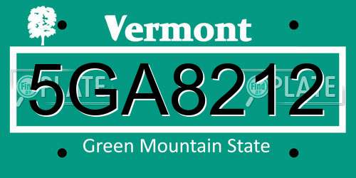 5GA8212 Vermont License Plate