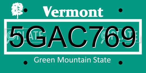 5GAC769 Vermont License Plate