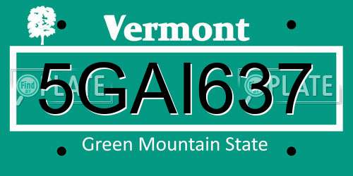 5GAI637 Vermont License Plate