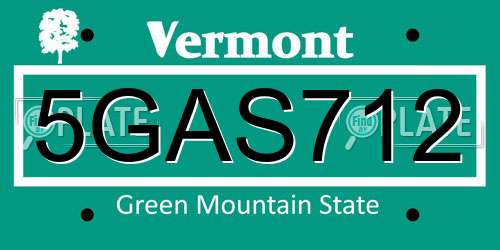 5GAS712 Vermont License Plate