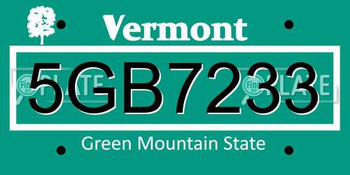 5GB7233 Vermont License Plate