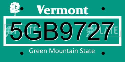 5GB9727 Vermont License Plate