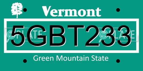5GBT233 Vermont License Plate