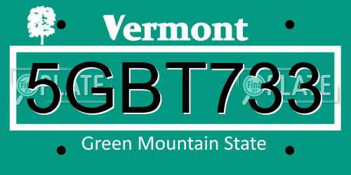 5GBT733 Vermont License Plate