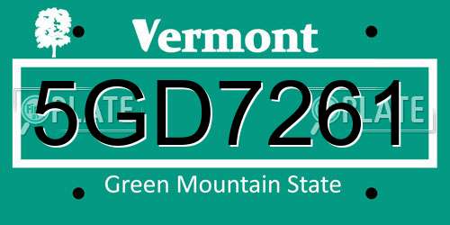 5GD7261 Vermont License Plate