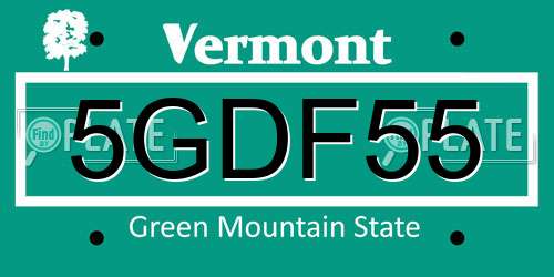 5GDF55 Vermont License Plate