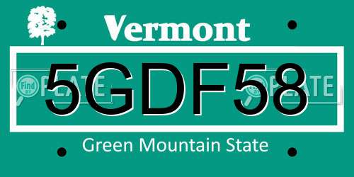 5GDF58 Vermont License Plate