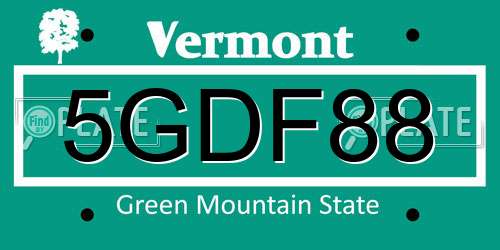 5GDF88 Vermont License Plate