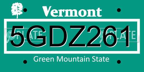 5GDZ261 Vermont License Plate