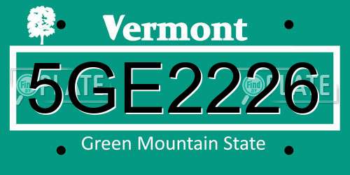 5GE2226 Vermont License Plate
