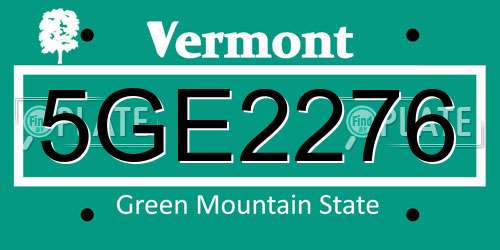 5GE2276 Vermont License Plate