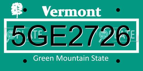 5GE2726 Vermont License Plate