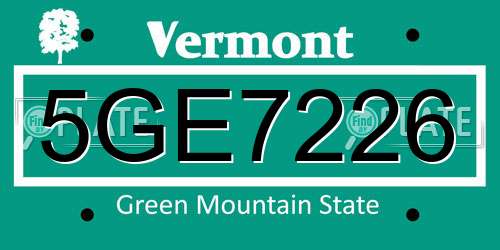 5GE7226 Vermont License Plate