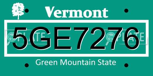 5GE7276 Vermont License Plate