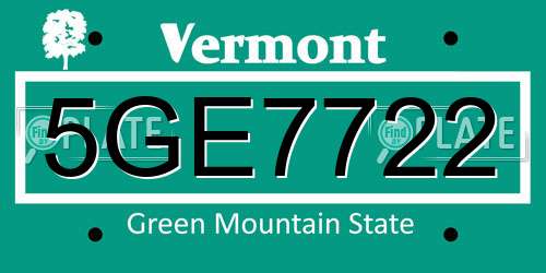 5GE7722 Vermont License Plate