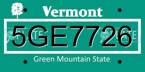5GE7726 Vermont License Plate