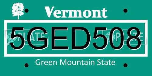 5GED508 Vermont License Plate