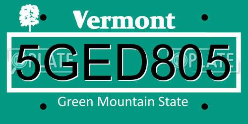 5GED805 Vermont License Plate