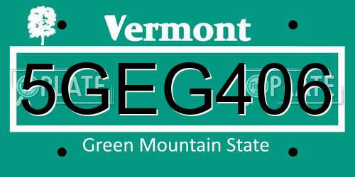 5GEG406 Vermont License Plate