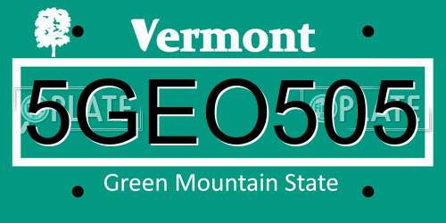 5GEO505 Vermont License Plate