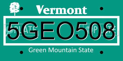 5GEO508 Vermont License Plate