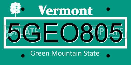 5GEO805 Vermont License Plate