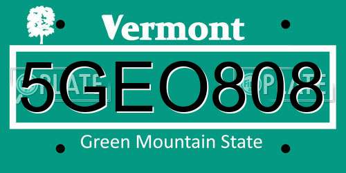 5GEO808 Vermont License Plate