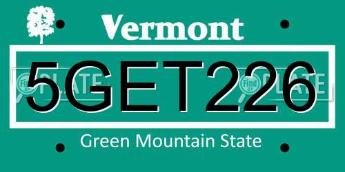5GET226 Vermont License Plate