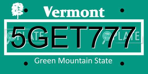 5GET777 Vermont License Plate