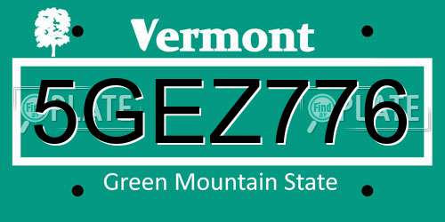 5GEZ776 Vermont License Plate