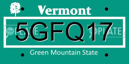 5GFQ17 Vermont License Plate
