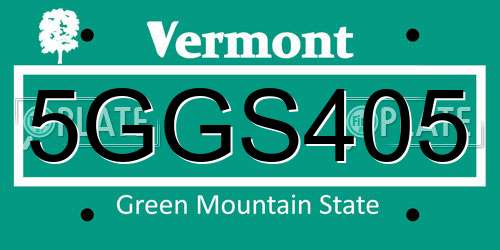 5GGS405 Vermont License Plate