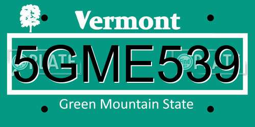 5GME539 Vermont License Plate