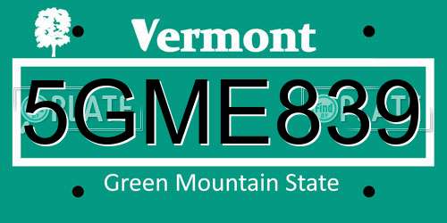 5GME839 Vermont License Plate