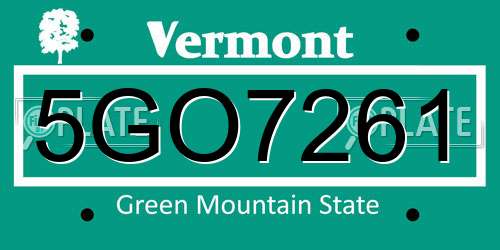 5GO7261 Vermont License Plate