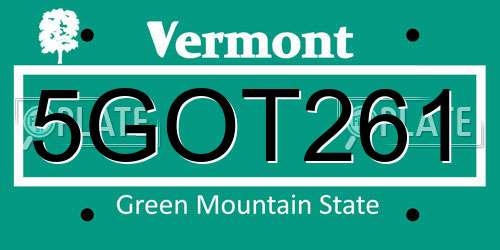 5GOT261 Vermont License Plate