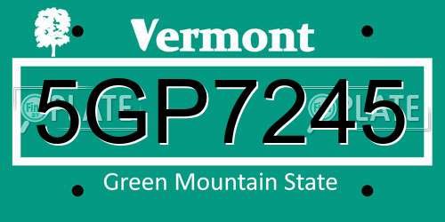 5GP7245 Vermont License Plate