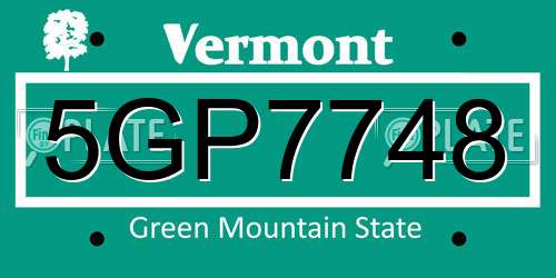 5GP7748 Vermont License Plate