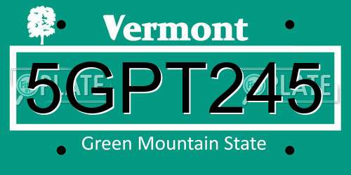 5GPT245 Vermont License Plate