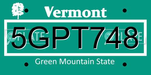 5GPT748 Vermont License Plate