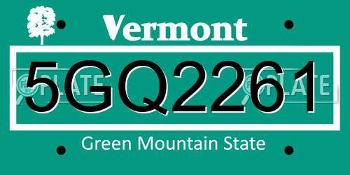 5GQ2261 Vermont License Plate