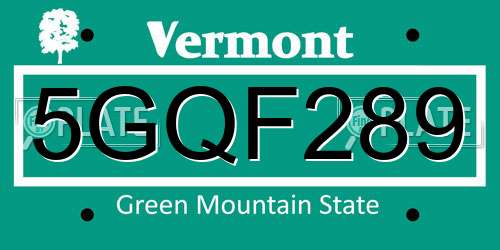 5GQF289 Vermont License Plate