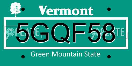 5GQF58 Vermont License Plate