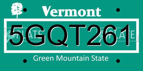 5GQT261 Vermont License Plate