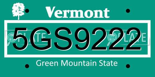 5GS9222 Vermont License Plate