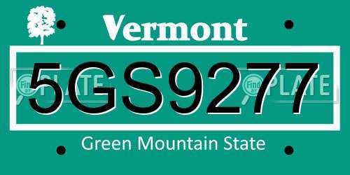 5GS9277 Vermont License Plate