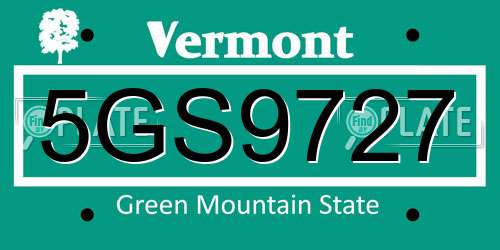 5GS9727 Vermont License Plate